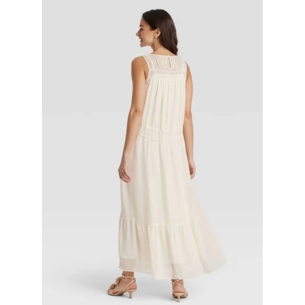 a new day Sleveeless Sheer Chiffon Maxi Dress Cream Small - Picture 3 of 4